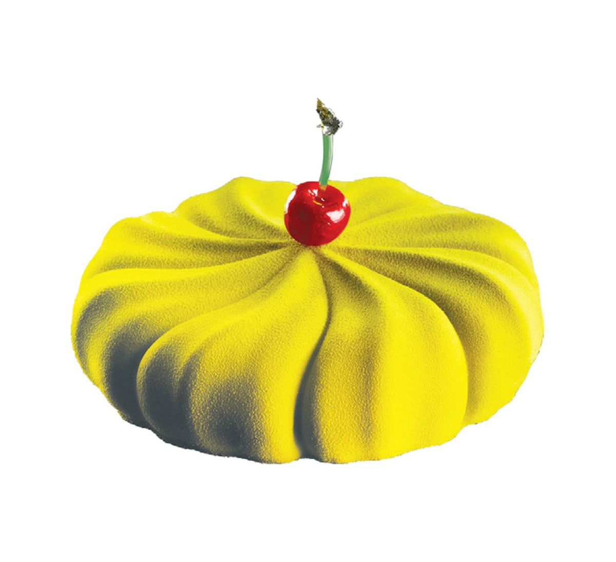 Entremets rond à effet velours, forme fleur torsadée