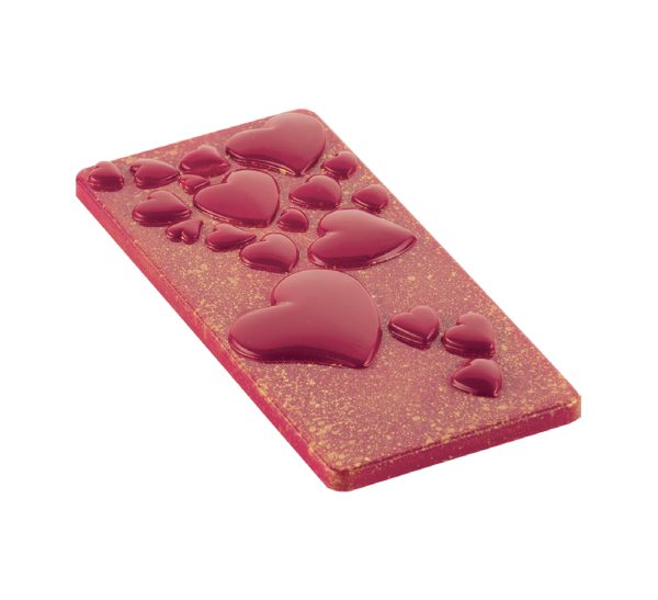 Tablette de chocolat rose décorée de cœurs