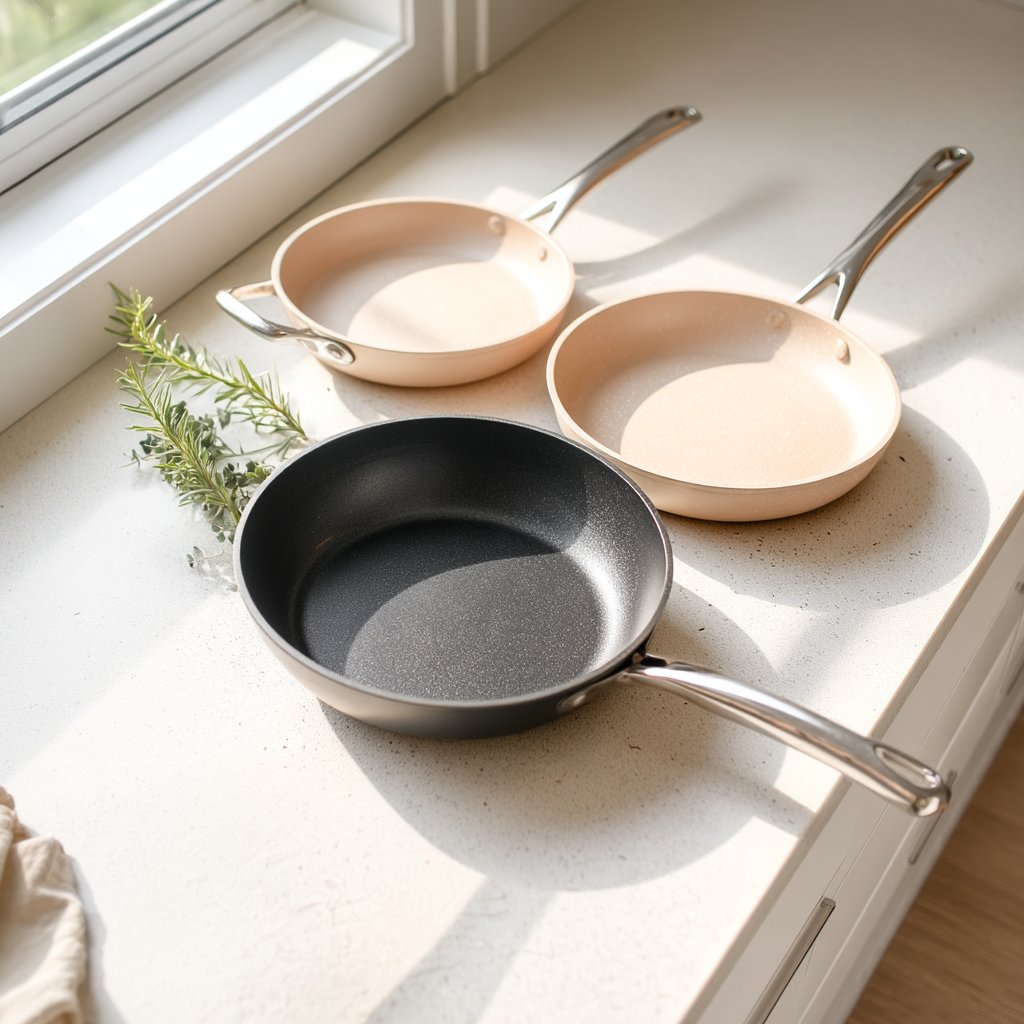 Poêles de cuisson antiadhésives avec manches en inox
