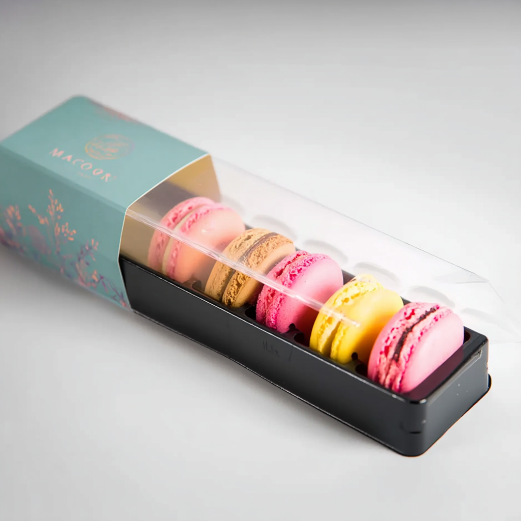Boîte transparente pour macarons avec plateau de présentation