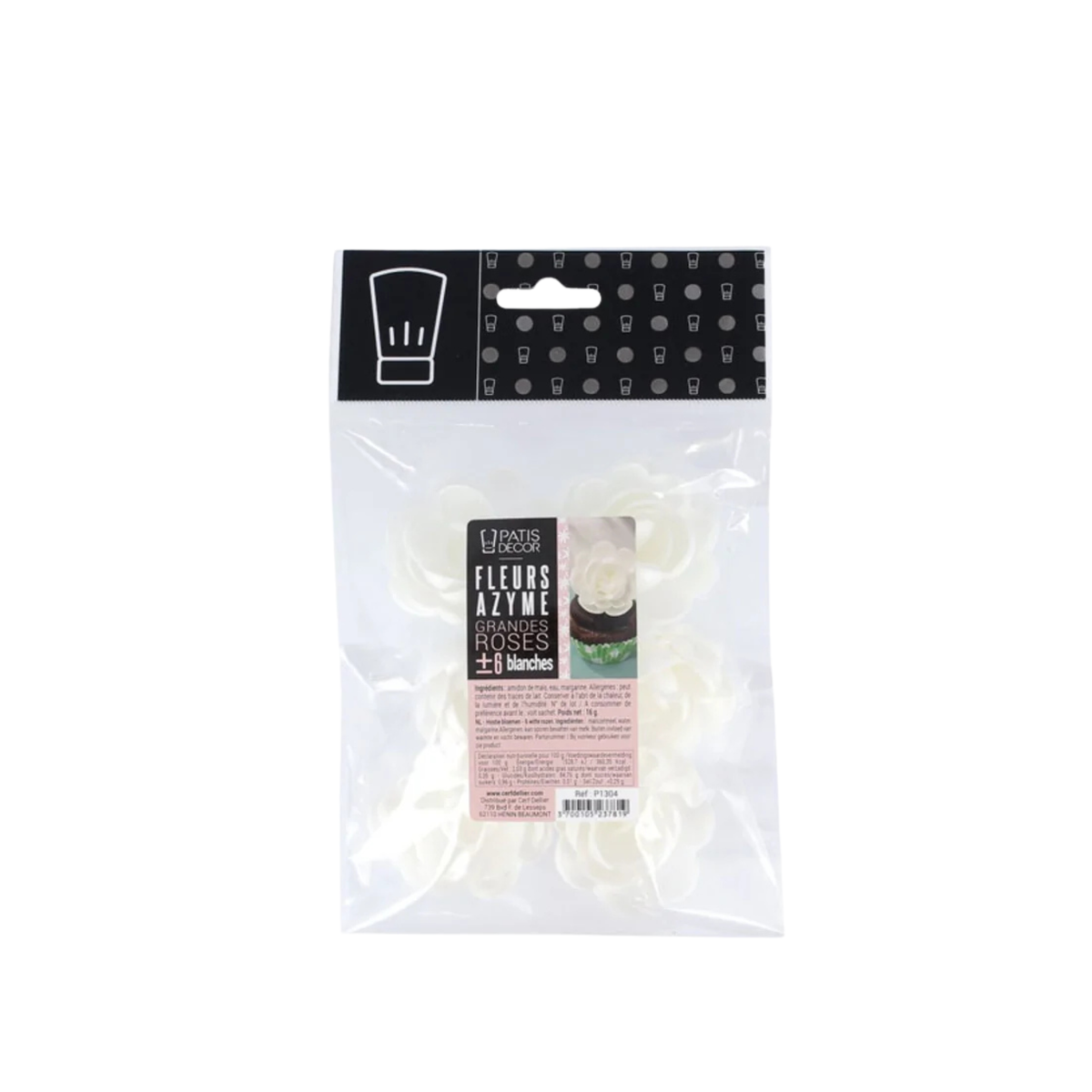 Sachet de grandes roses blanches en azyme Patisdécor