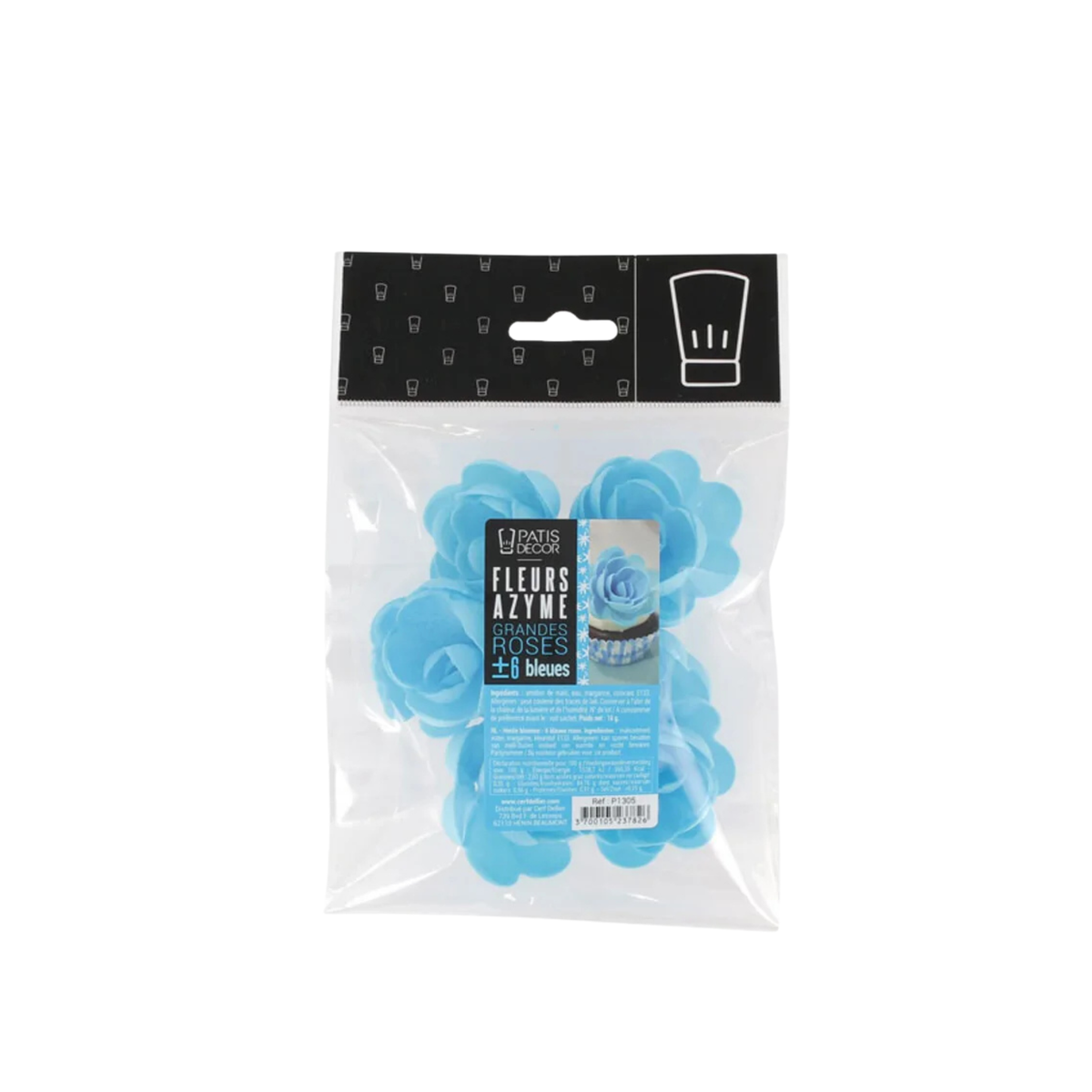 Sachet de grandes roses bleues en azyme Patisdécor