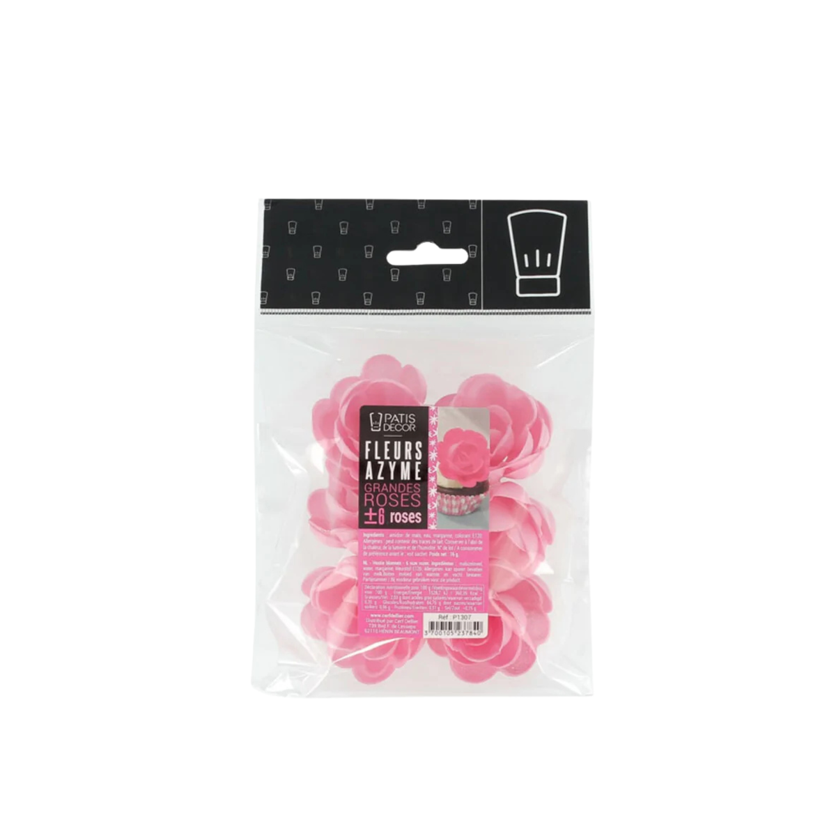 Sachet de grandes roses roses en azyme Patisdécor