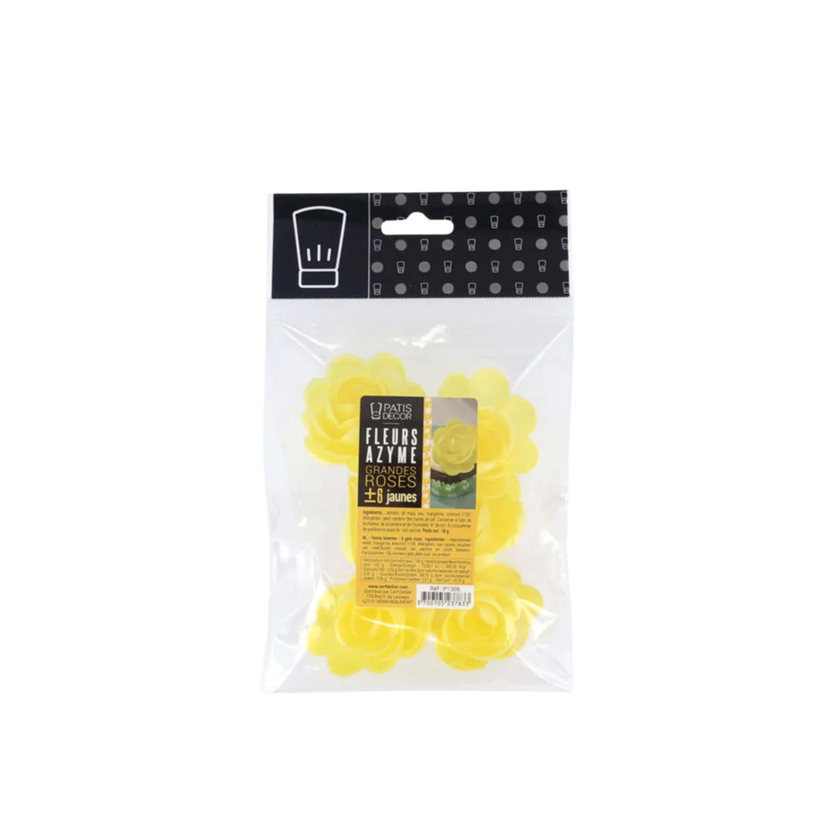 Sachet de grandes roses jaunes en azyme Patisdécor