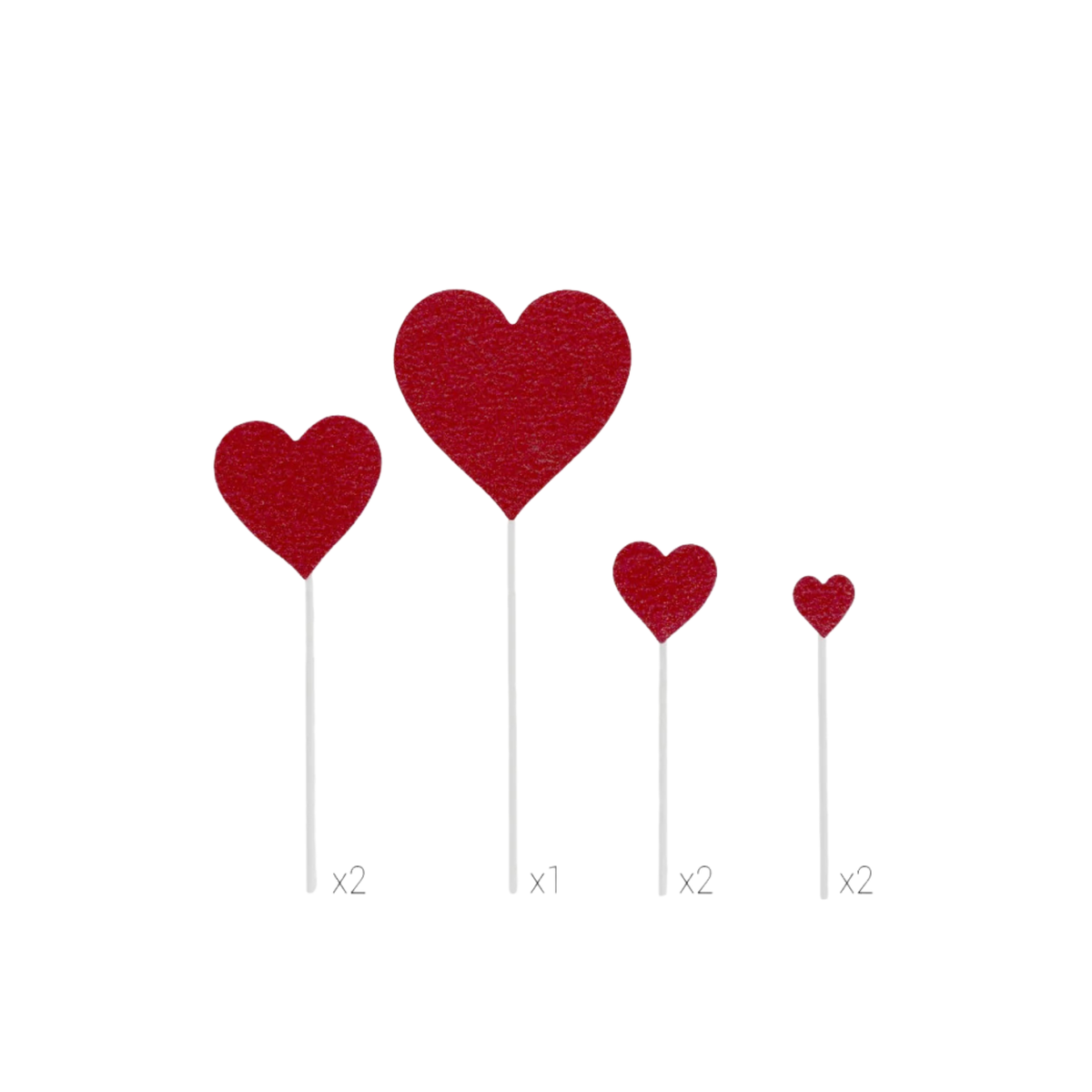 Lot de 7 cake toppers cœurs rouges brillants de différentes tailles