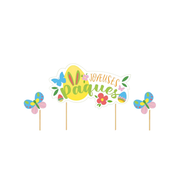 Cake toppers « Joyeuses Pâques » avec papillons et décorations colorées
