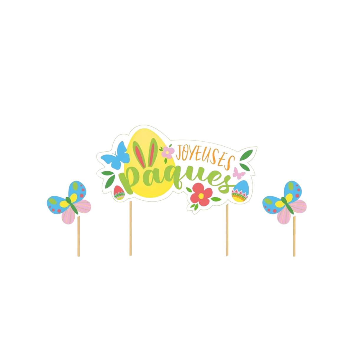 Cake toppers « Joyeuses Pâques » avec papillons et décorations colorées