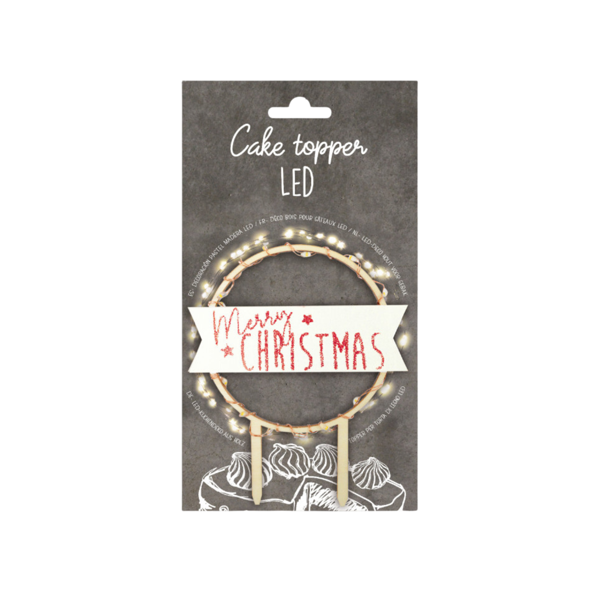 Cake topper lumineux Merry Christmas pour pâtisserie de Noël