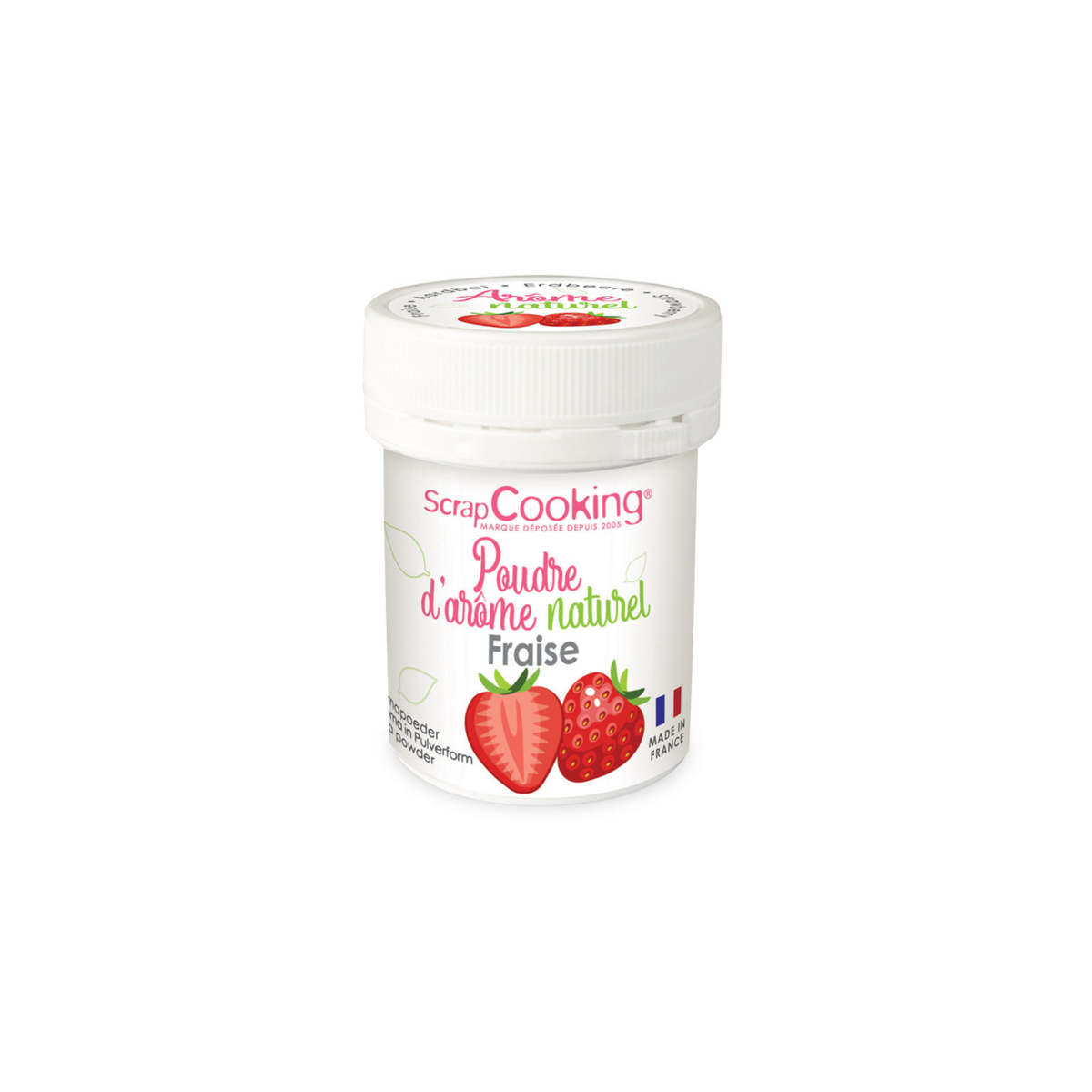 Pot blanc avec couvercle blanc et illustration de fraises
