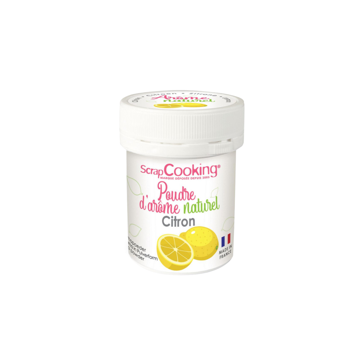 Pot blanc avec couvercle blanc et illustration de citrons
