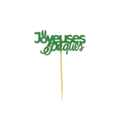 Cake topper vert « Joyeuses Pâques » avec pic en bois
