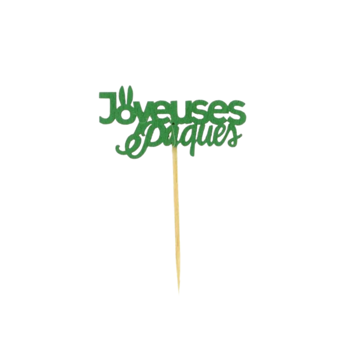 Cake topper vert « Joyeuses Pâques » avec pic en bois
