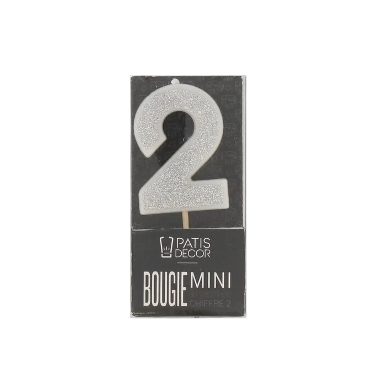 bougie chiffre 2 argentée pailletée Patisdecor à planter sur un gâteau d’anniversaire