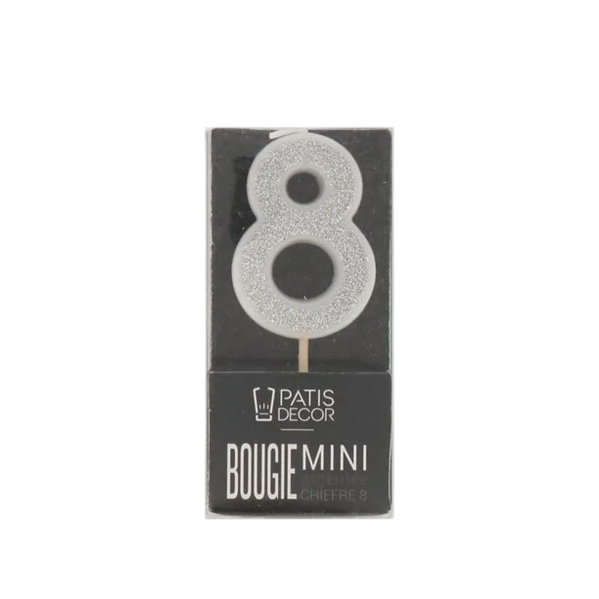 bougie chiffre 8 argentée pailletée Patisdecor à planter sur un gâteau d’anniversaire