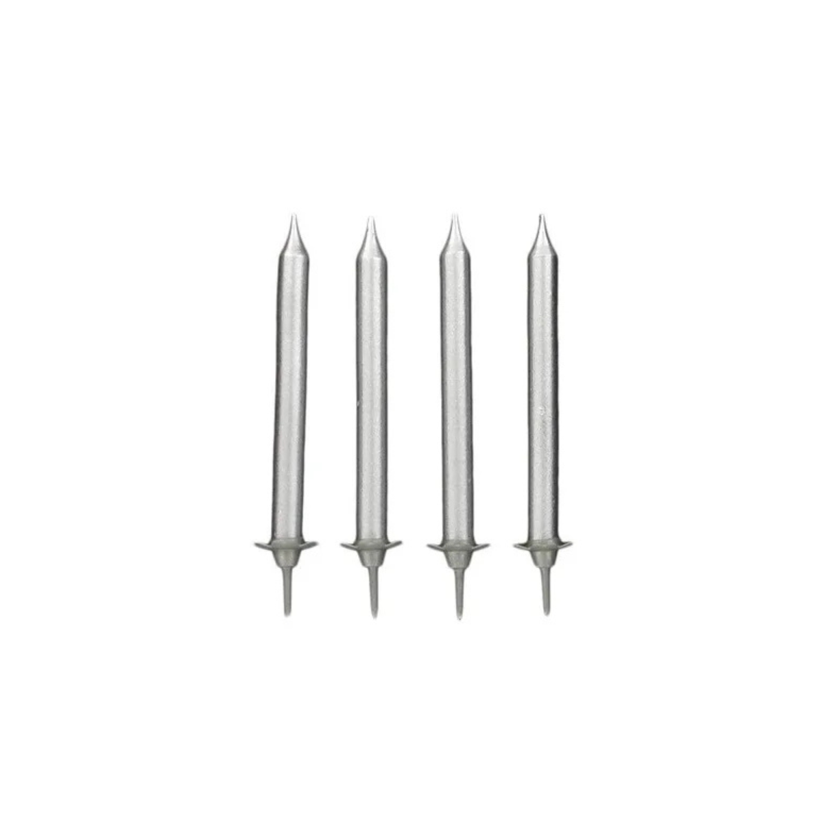 Lot de 4 bougies d’anniversaire fines argentées avec pics à planter pour décoration de gâteau
