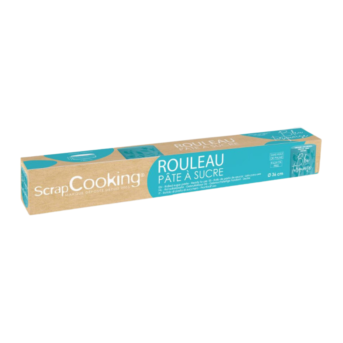 boite de rouleau de pâte à sucre bleu turquoise