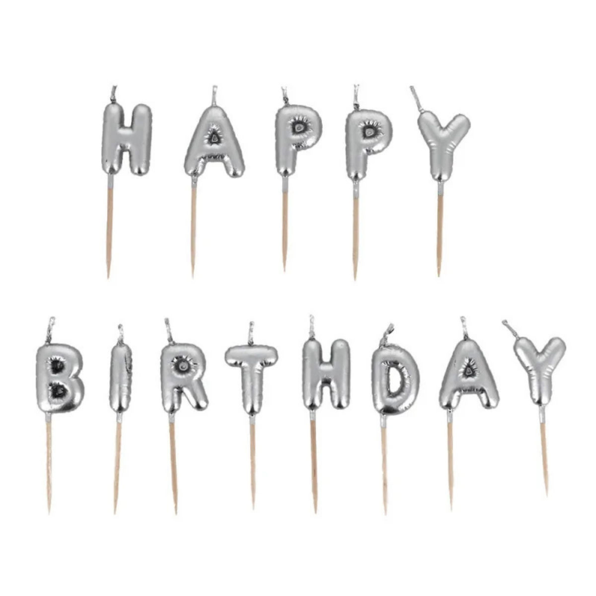 Bougies à piquer « Happy Birthday » argentées – lettres pour gâteau d’anniversaire