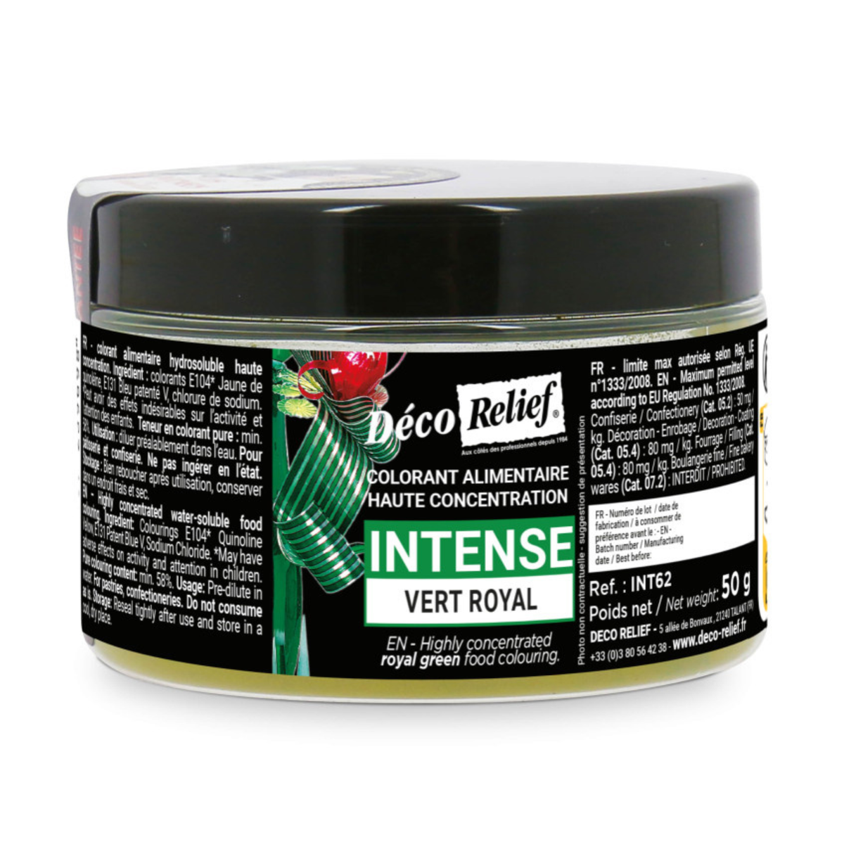 pot de colorant alimentaire Hydrosoluble Intense en poudre vert royal