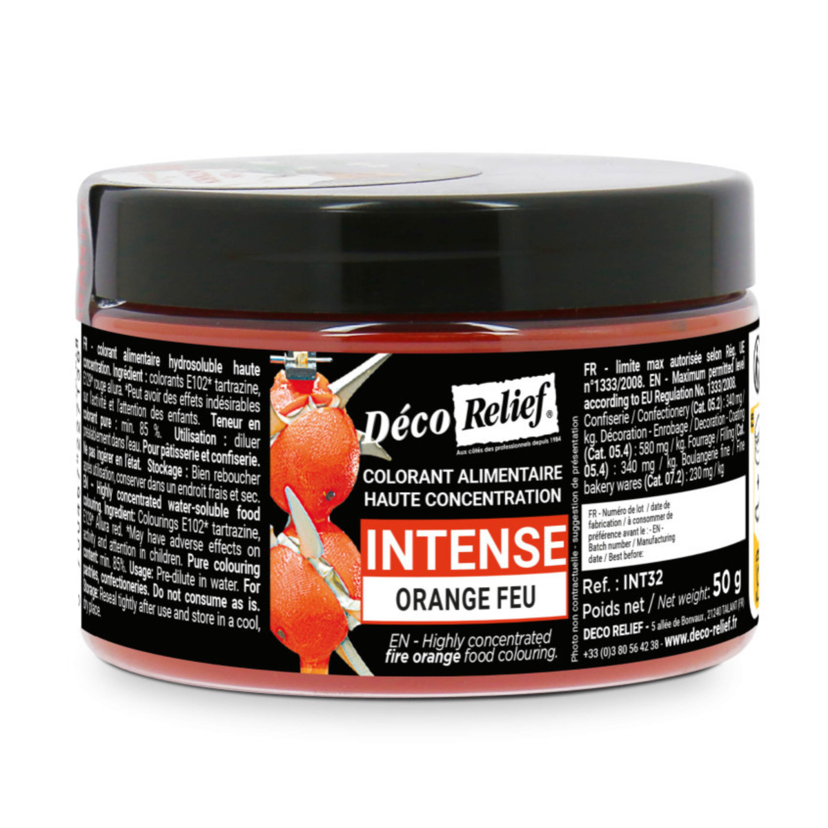 pot de colorant alimentaire Hydrosoluble Intense en poudre orange feu