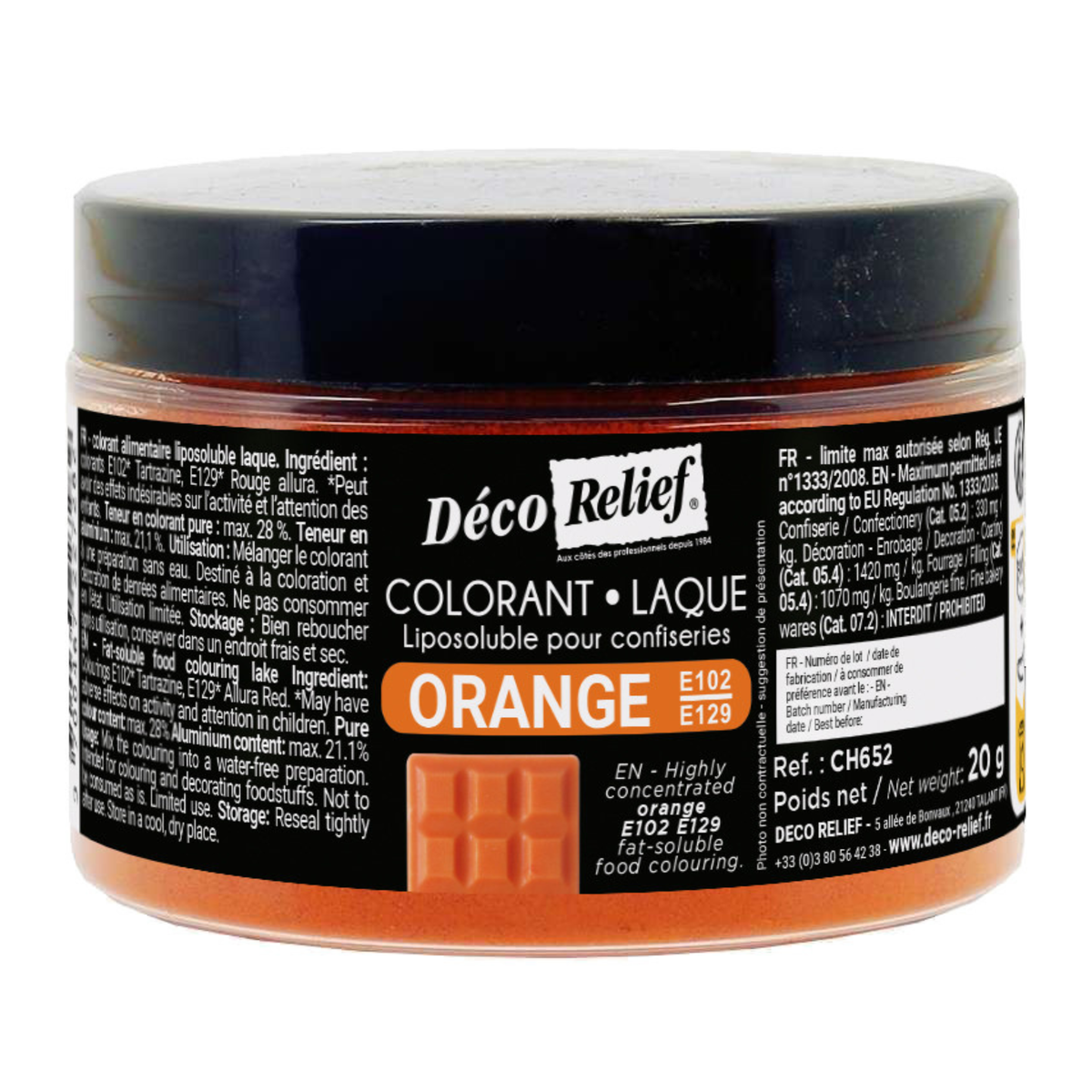 pot de colorant alimentaire Liposoluble Laque en poudre orange cannelle 
