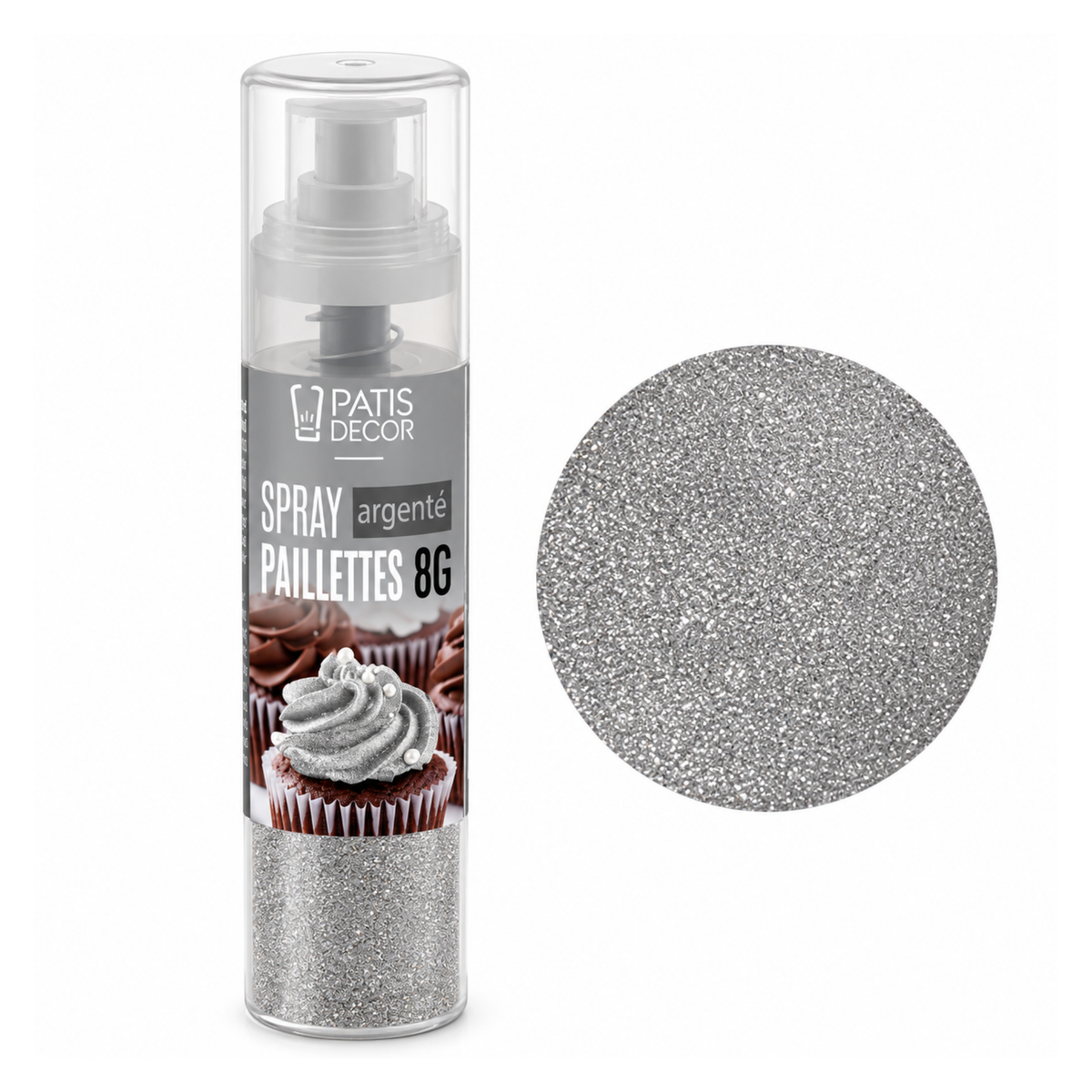 Spray de paillettes alimentaires argenté 8 g PatisDécor 