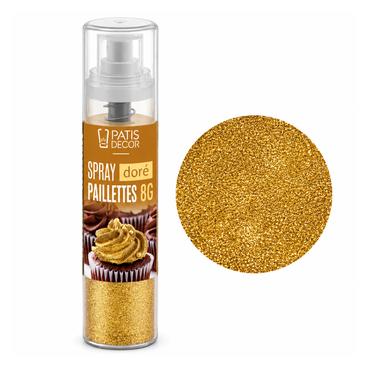 Spray de paillettes alimentaires doré 8 g PatisDécor 