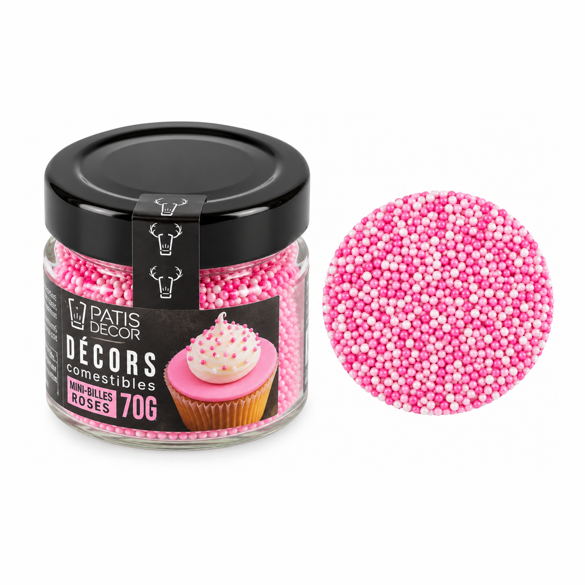 pot de Mini-billes roses comestibles 70 g PatisDécor