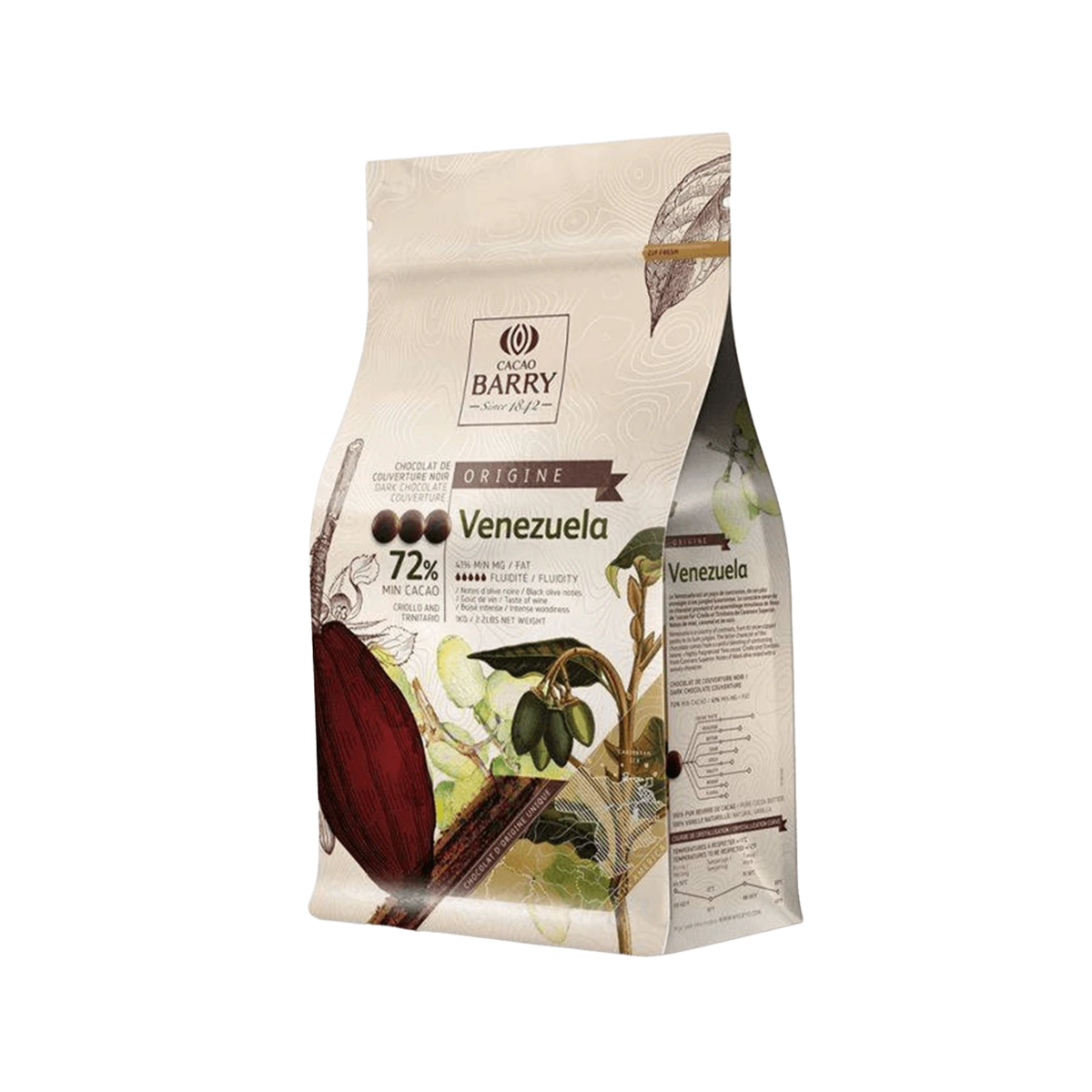 un paquet de Chocolat noir Venezuela 72% 1kg Cacao Barry 