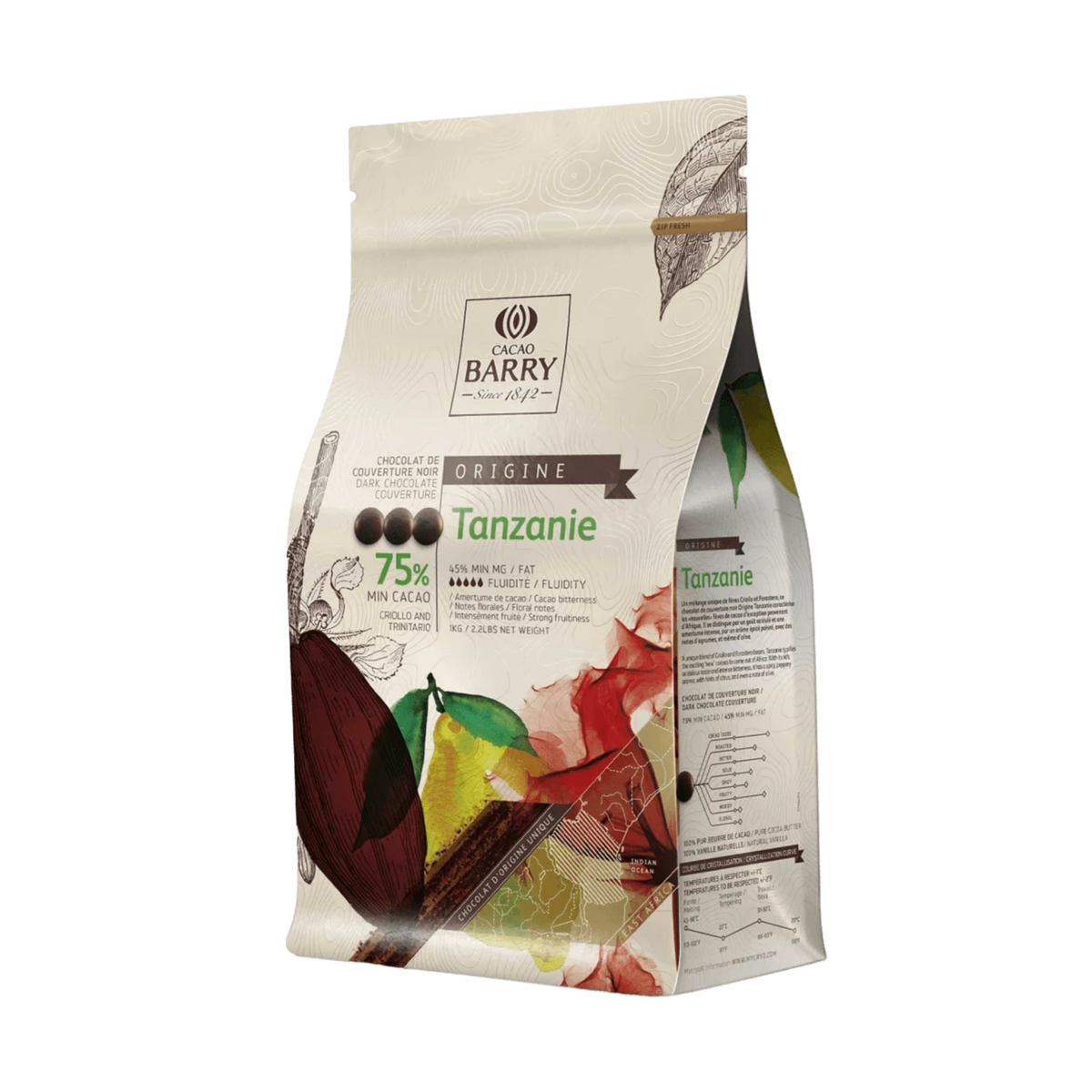 Chocolat Noir de Couverture Tanzanie 75 % 1 kg Cacao Barry 
