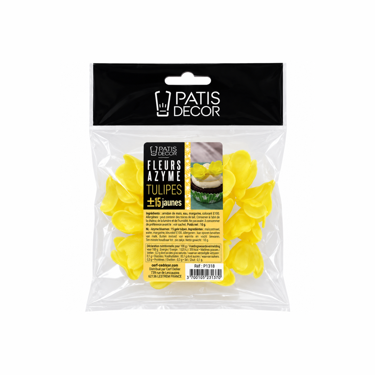 PatisDécor - Tulipes jaunes en azyme 2 cm (x15) DDM 03.08.2025