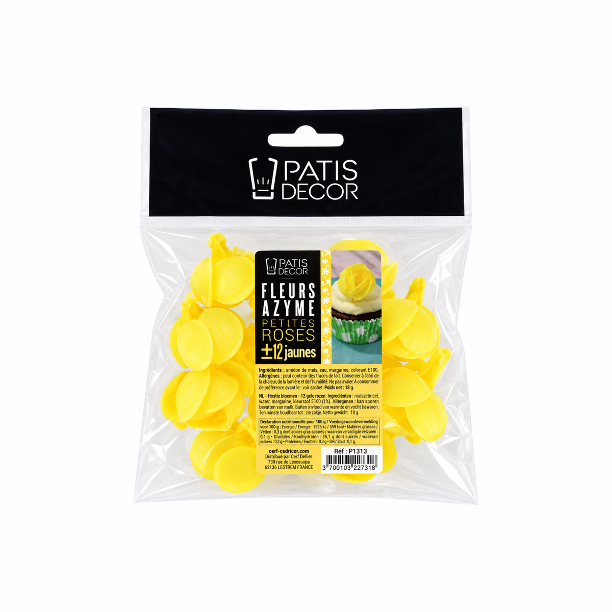 sachet de Petites roses jaunes en azyme 4 cm PatisDécor 