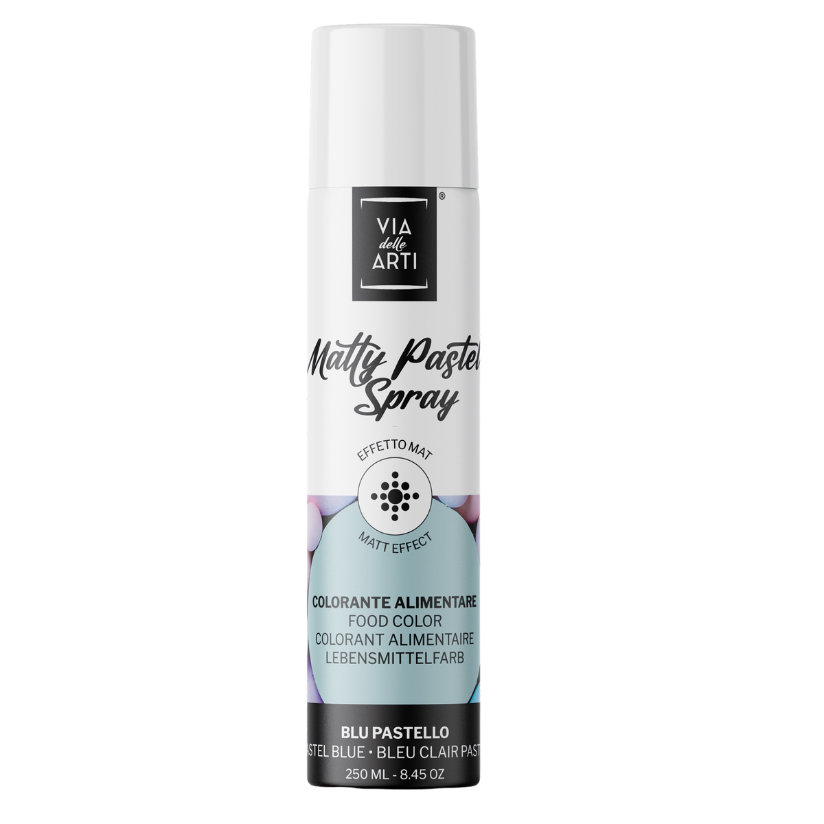 Spray alimentaire effet mat bleu clair Via delle Arti 250 ml