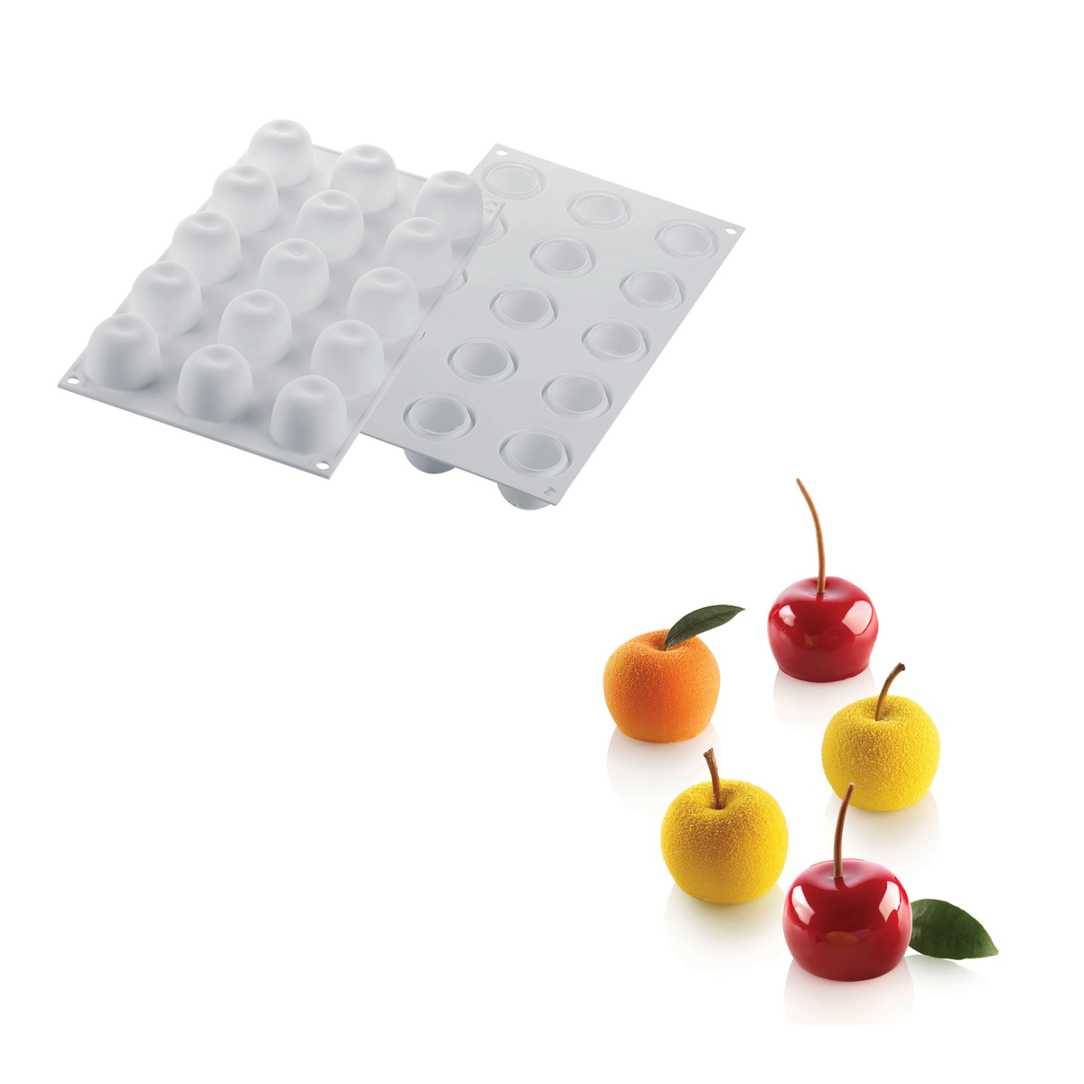 Moule silicone 15 fruits individuels avec créations pâtissières