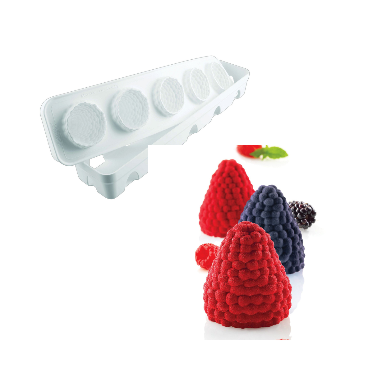 Moule silicone framboise avec entremets individuels en forme de fruits rouges