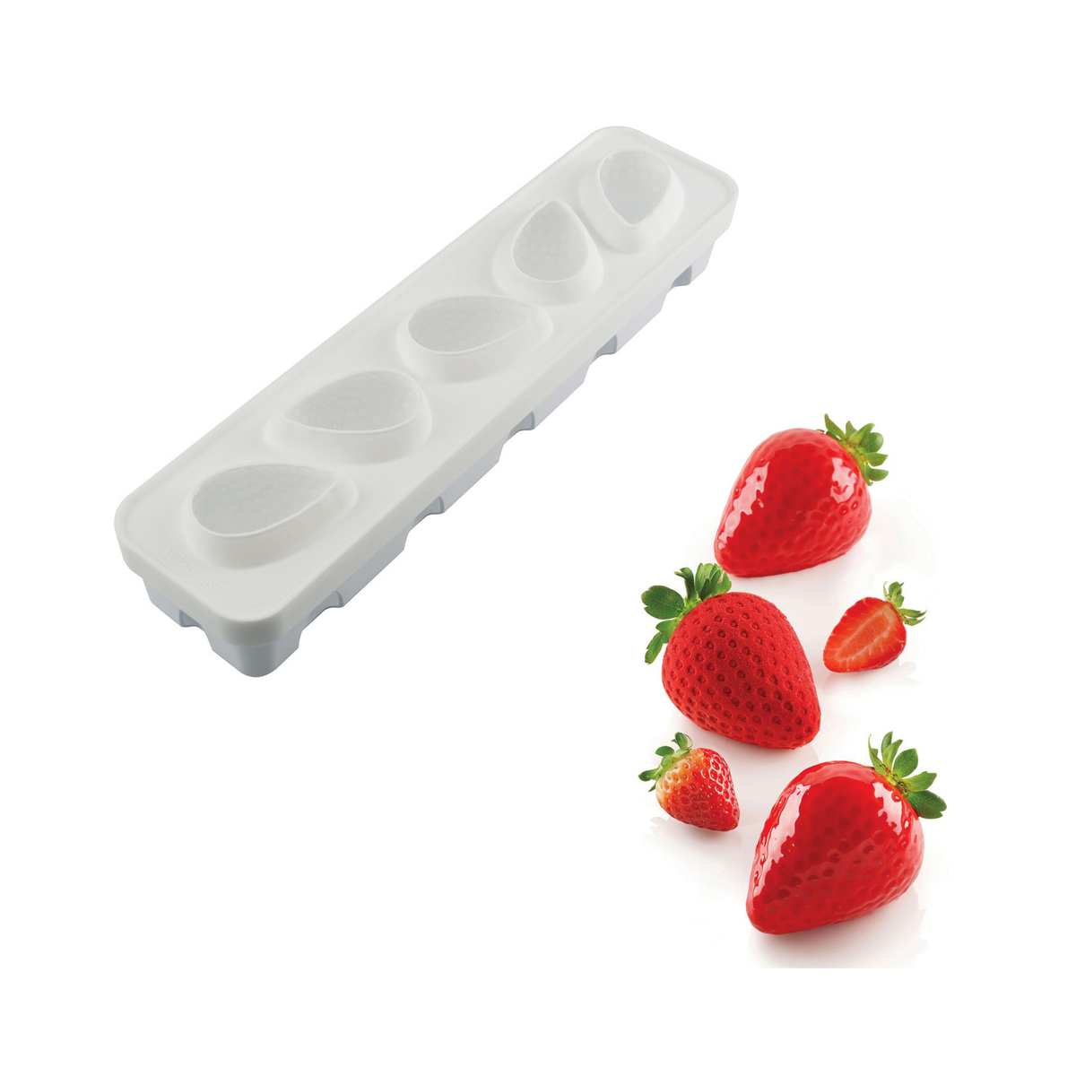 Moule silicone 5 empreintes fraise avec entremets en forme de fraise