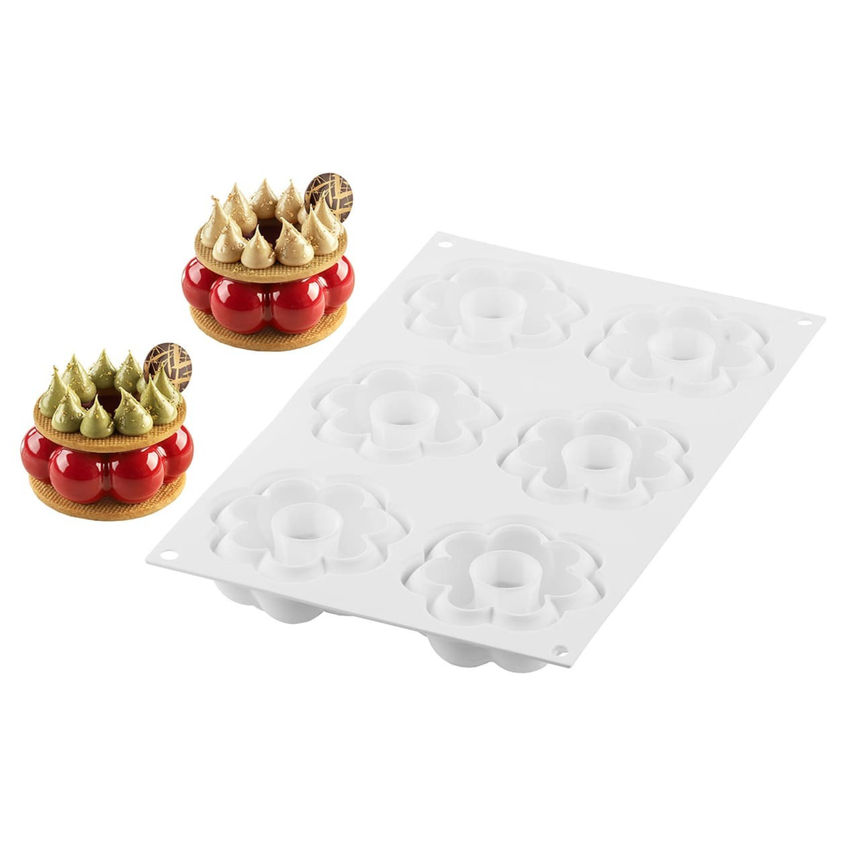 Moule silicone 6 couronnes fleurs avec entremets individuels
