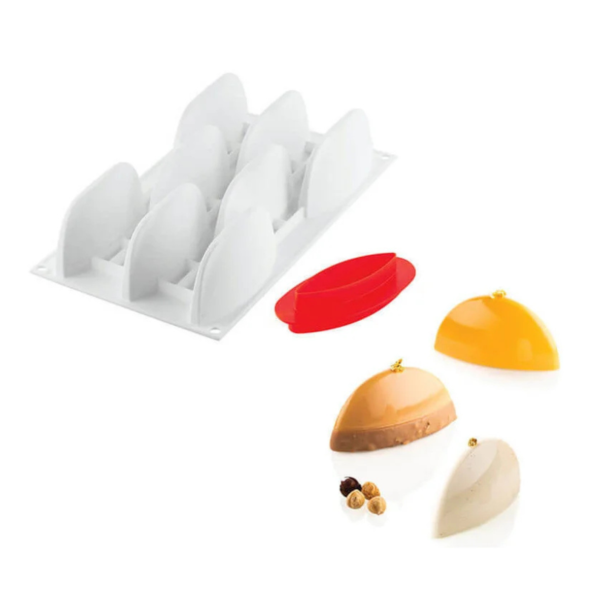 Moule silicone 8 formes ovales avec découpoir et entremets individuels