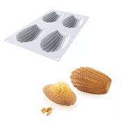 Moule silicone 4 empreintes madeleines avec exemples de gâteaux