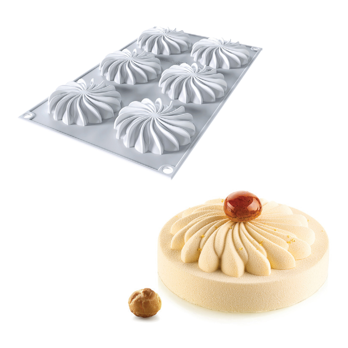 Moule silicone 6 empreintes tourbillon avec entremets