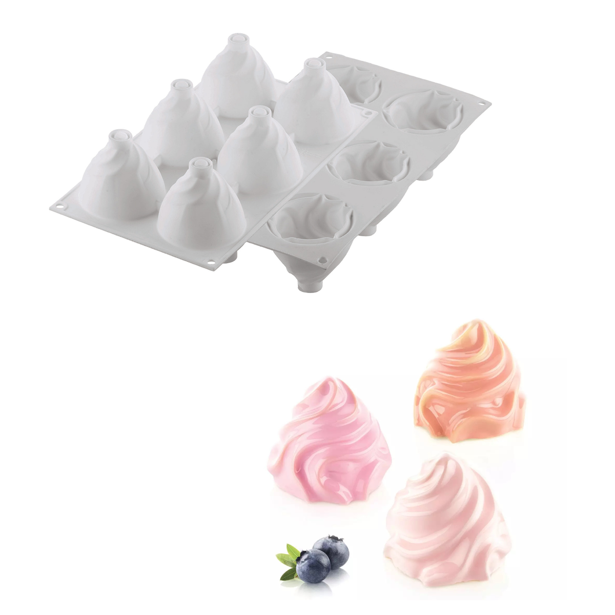 Moule en silicone 6 empreintes forme flamme avec réalisations