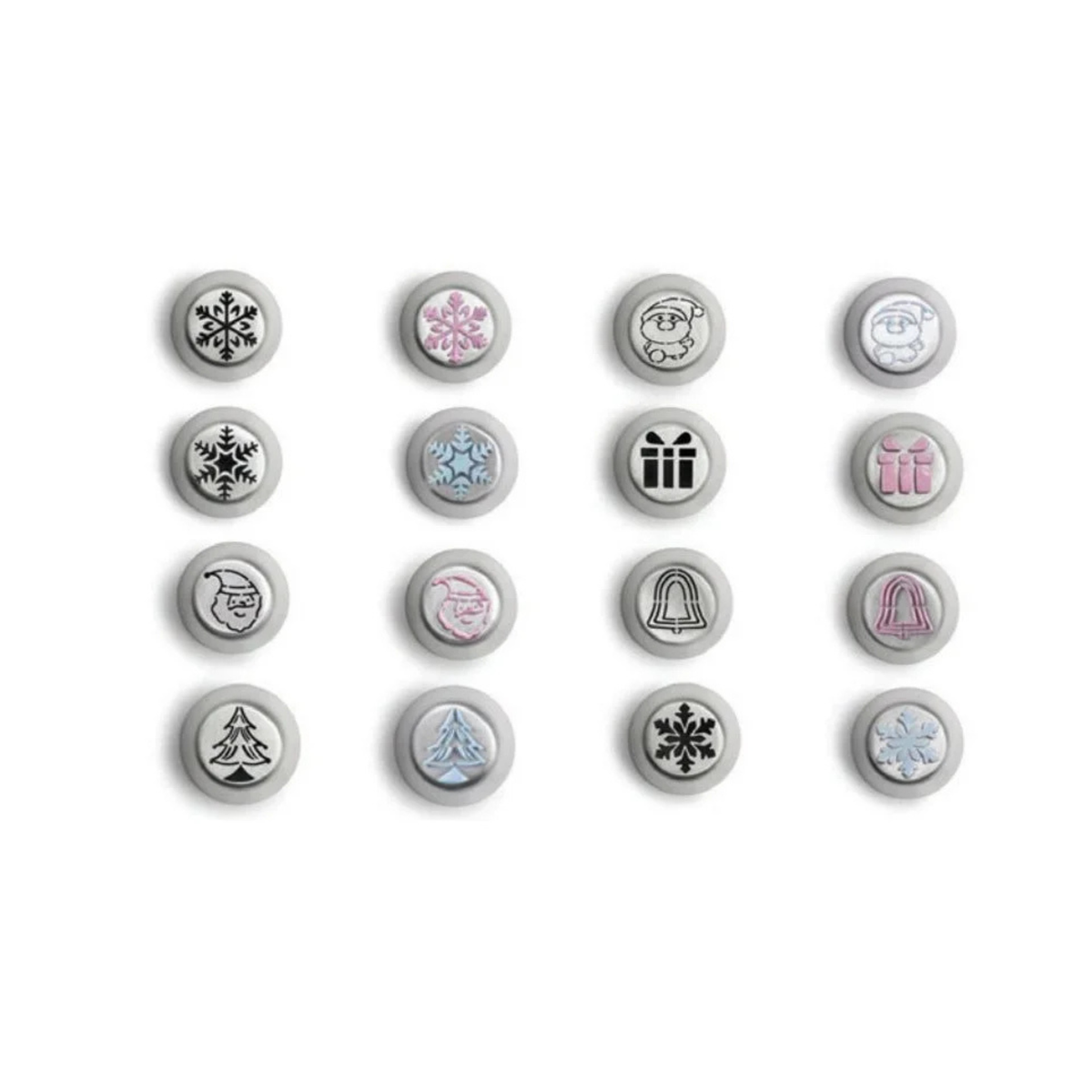 Lot de 8 douilles pâtissières inox motifs de Noël : flocons, Père Noël, cadeau, cloche et sapin
