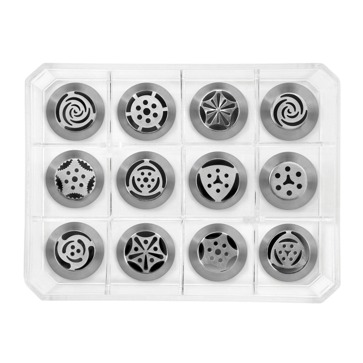 Assortiment de 12 douilles russes en inox pour décorations pâtissières
