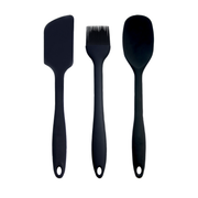 Lot de 3 ustensiles en silicone noir : spatule, pinceau et cuillère
