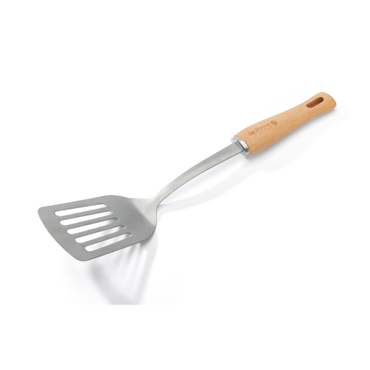 Spatule ajourée en inox avec manche en bois
