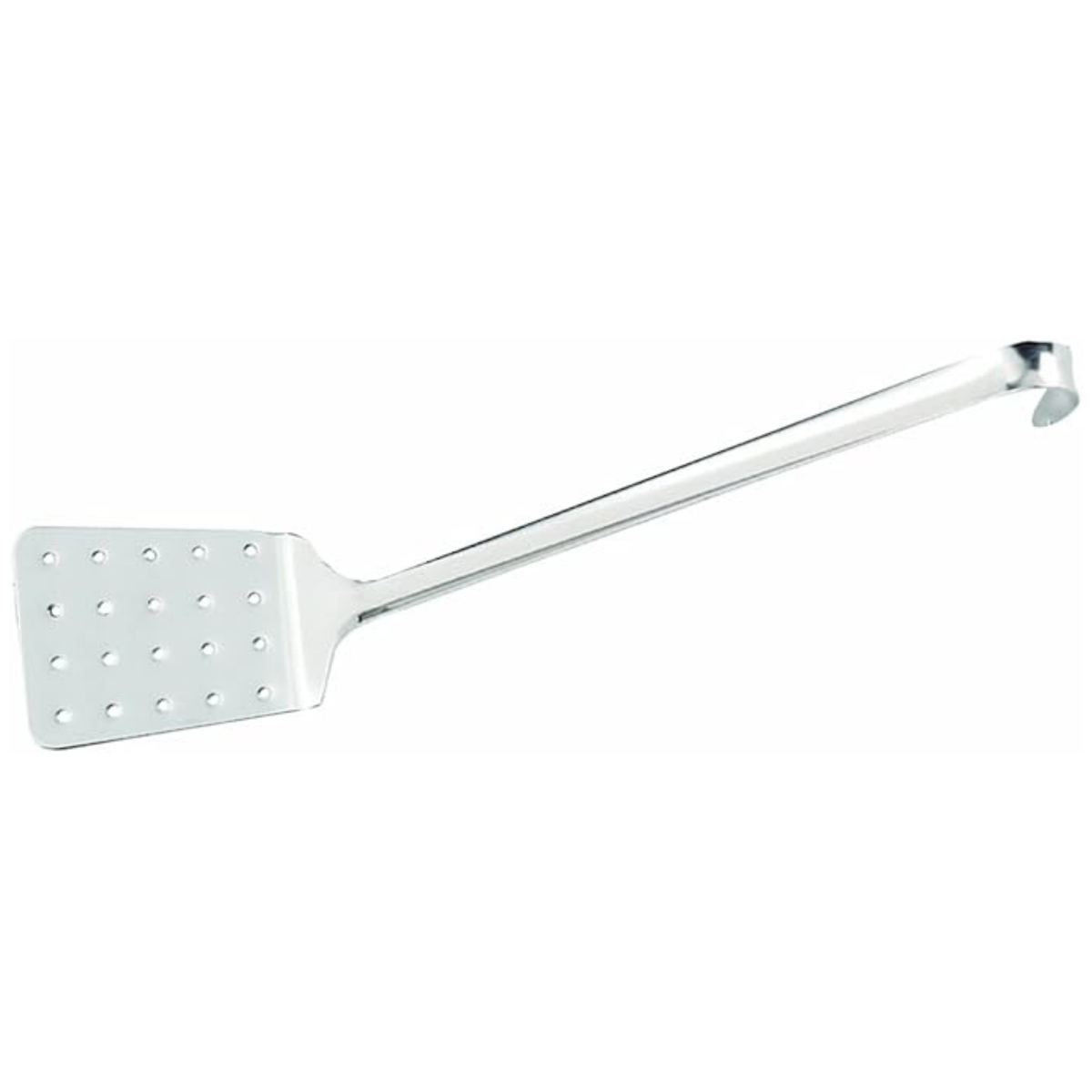 Spatule ajourée en inox avec manche à crochet
