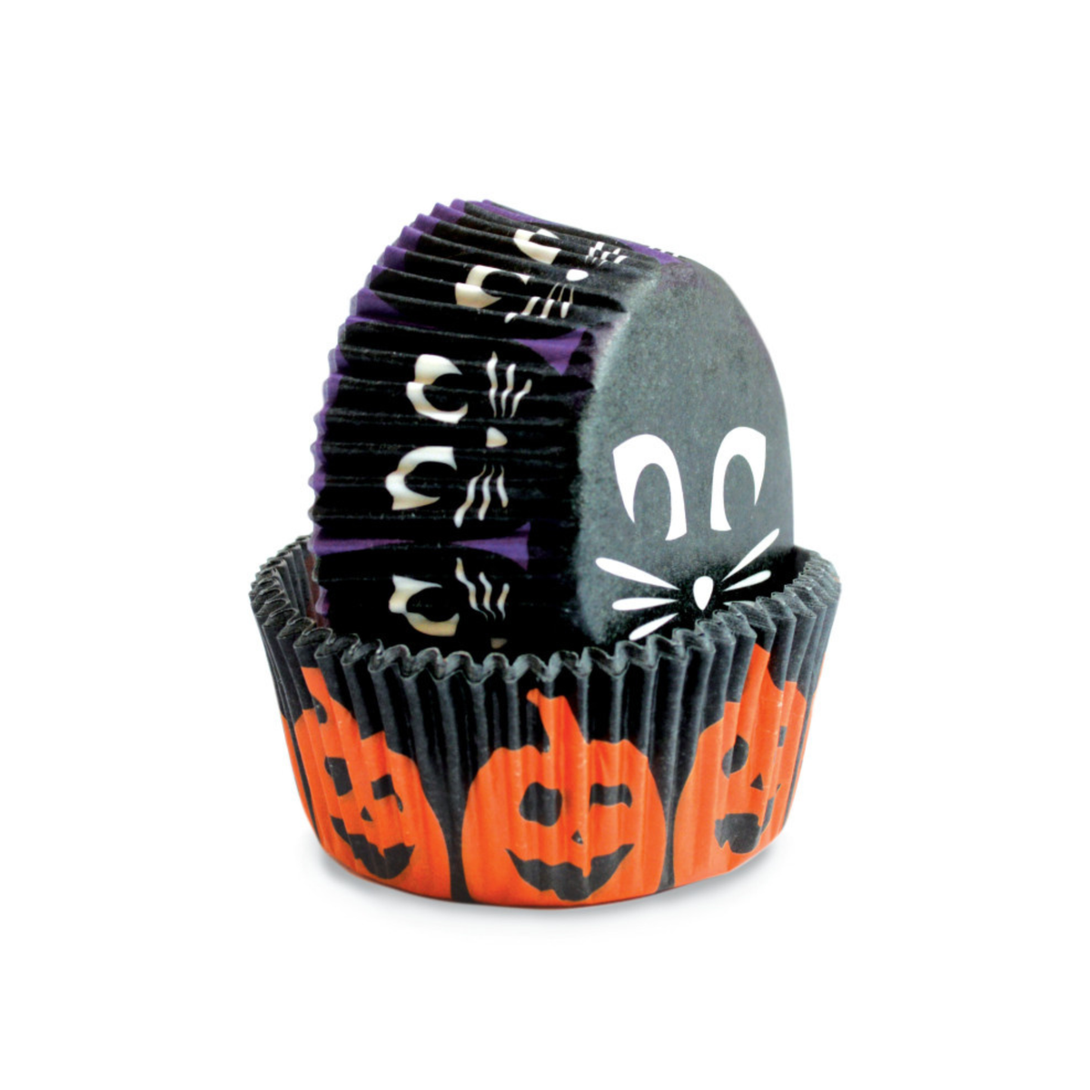 Caissettes à cupcakes Halloween avec motifs citrouilles et chats noirs