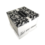 Boîte pâtissière carrée Patisdecor à motifs arabesques noirs et blancs pour transport de gâteaux