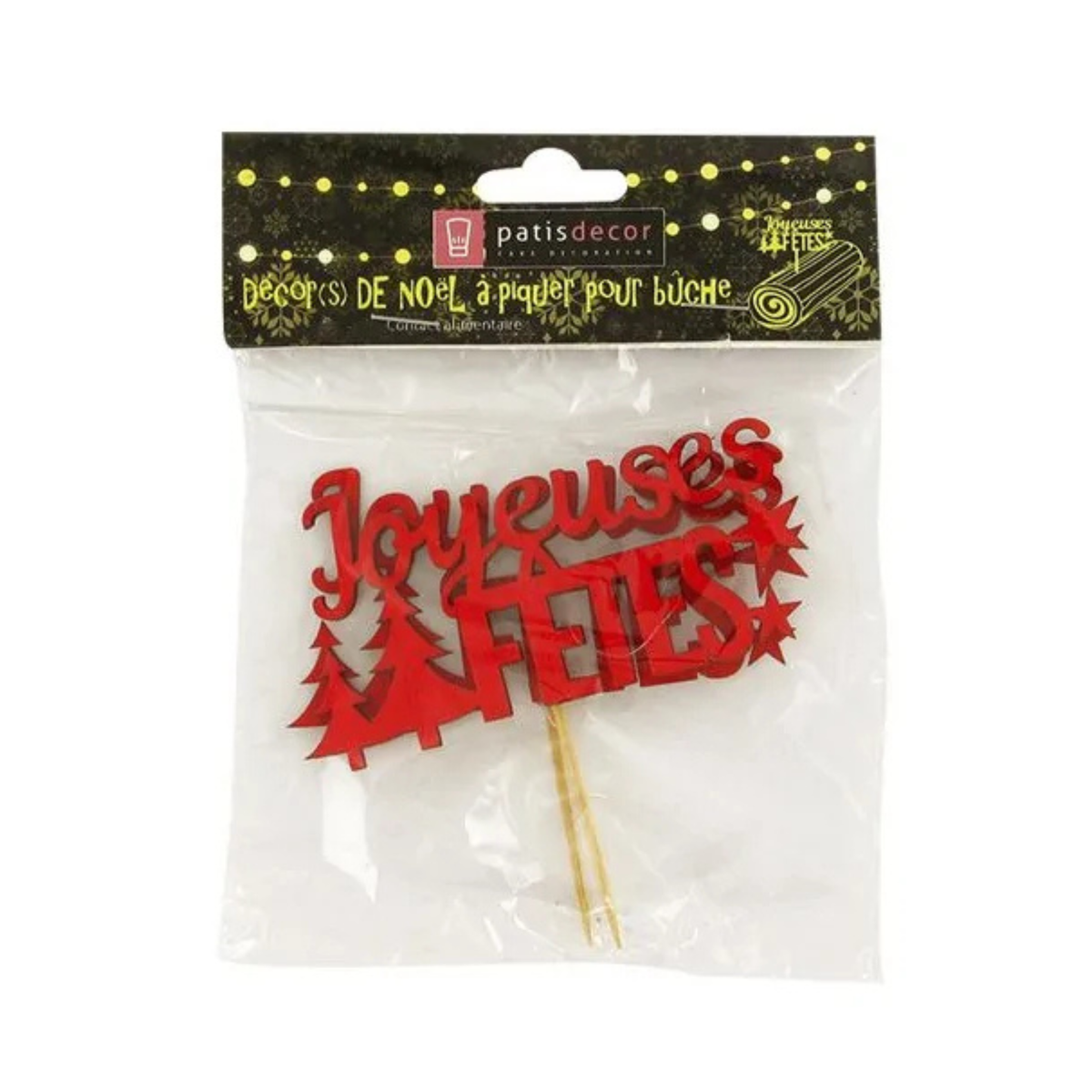 Décor à piquer Joyeuses Fêtes rouge Patisdecor pour bûche et gâteau de Noël