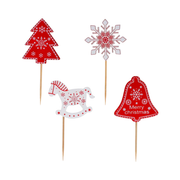 Décors à piquer de Noël rouges et blancs avec sapin, cheval, flocon et cloche