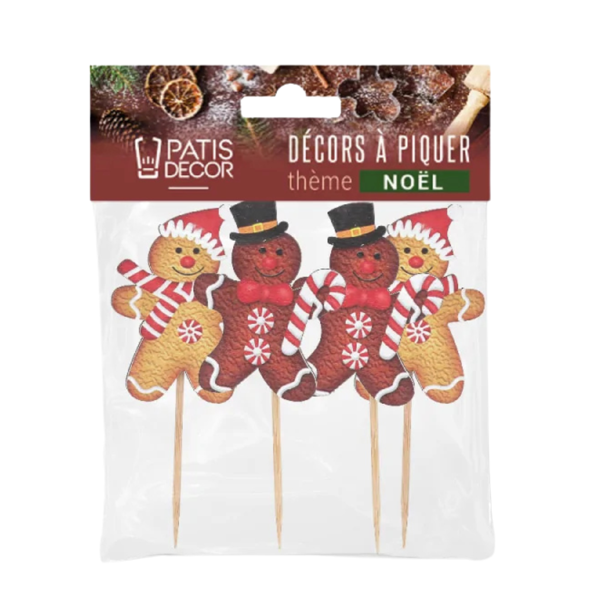 Sachet de décors à piquer bonhommes en pain d’épices thème Noël Patisdecor